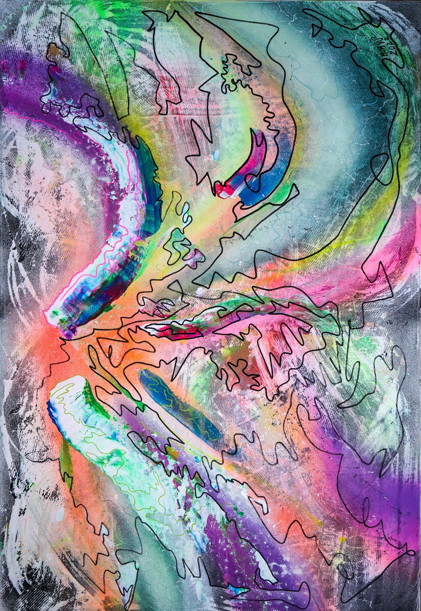 FLOW II - Energiegeladenes Acrylbild 80x120 cm in bunten Farbtönen, abstrakte Kunst von chrismo