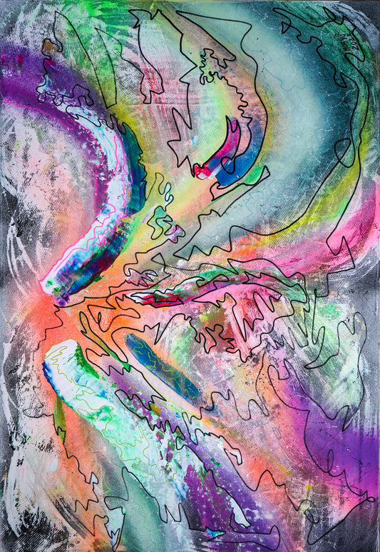 FLOW II - Energiegeladenes Acrylbild 80x120 cm in bunten Farbtönen, abstrakte Kunst von chrismo