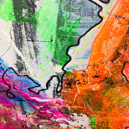 FLOW I - Dynamisches Acrylbild 80x120 cm mit lebendigen Farben und fließenden Bewegungen, abstrakte Kunst von chrismo