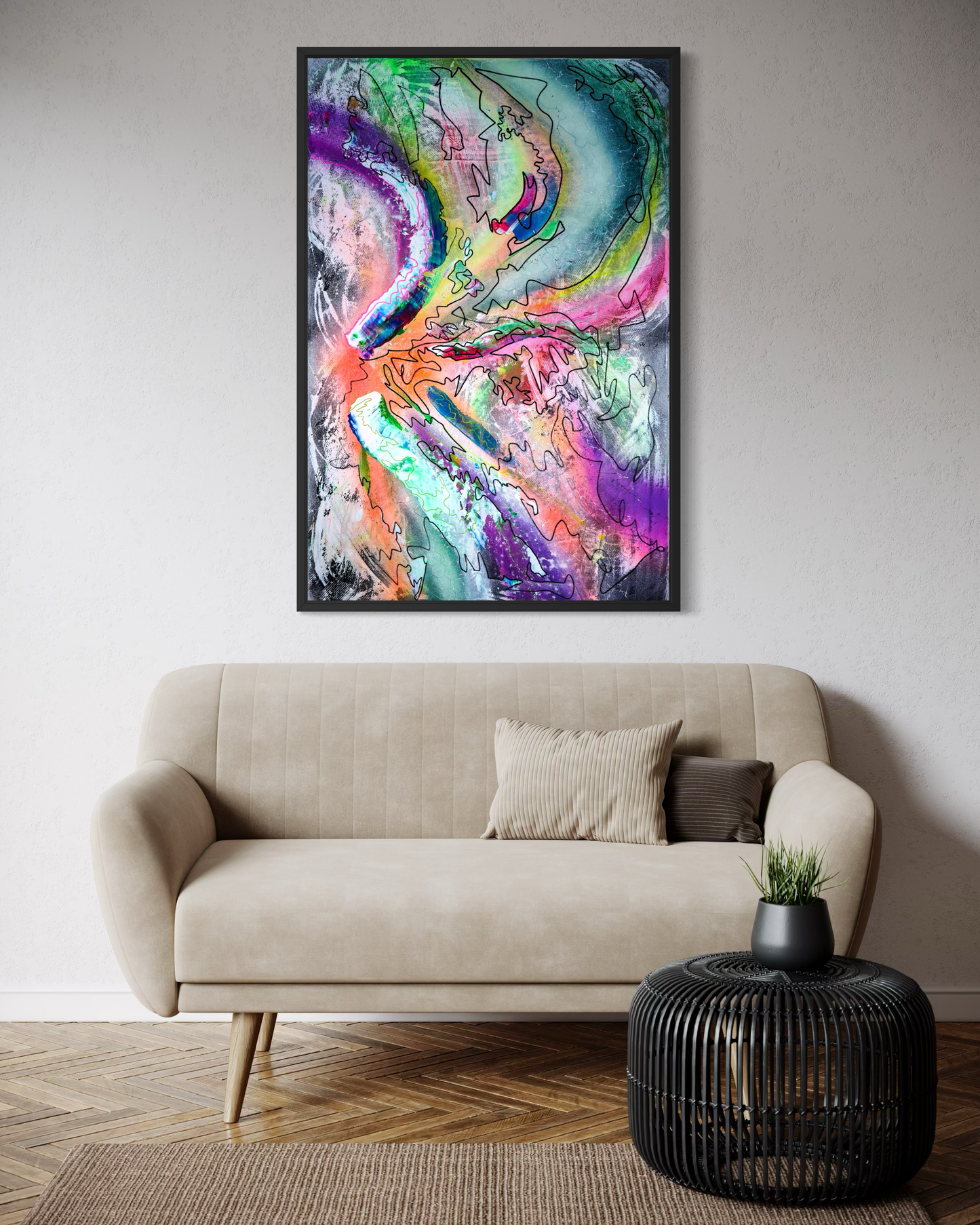 FLOW II - Energiegeladenes Acrylbild 80x120 cm in bunten Farbtönen, abstrakte Kunst von chrismo