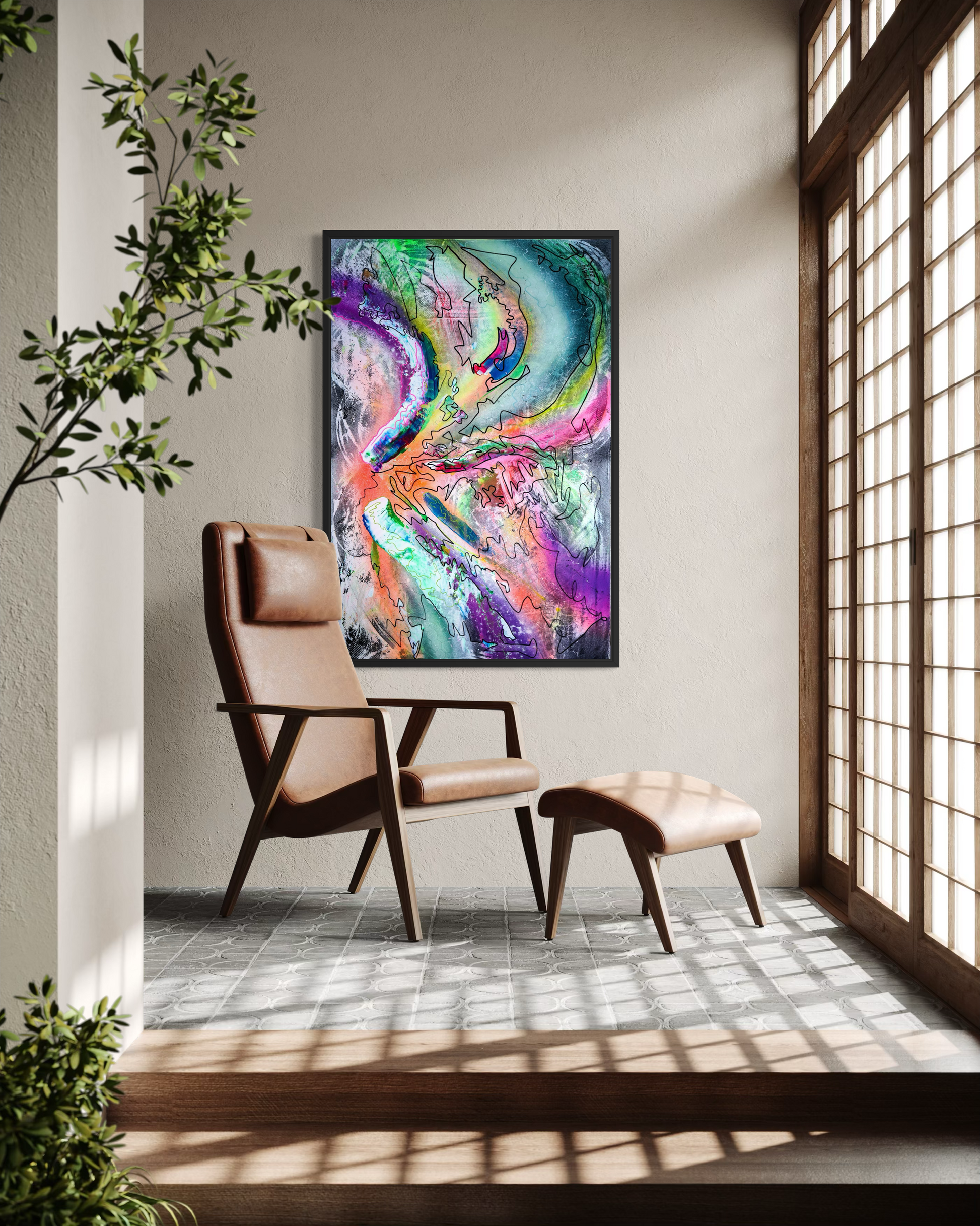 FLOW II - Energiegeladenes Acrylbild 80x120 cm in bunten Farbtönen, abstrakte Kunst von chrismo