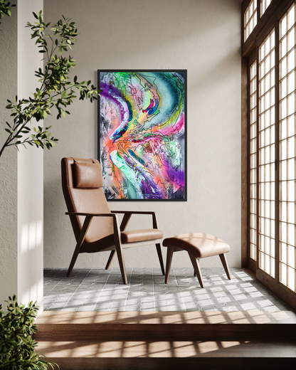 FLOW II - Energiegeladenes Acrylbild 80x120 cm in bunten Farbtönen, abstrakte Kunst von chrismo
