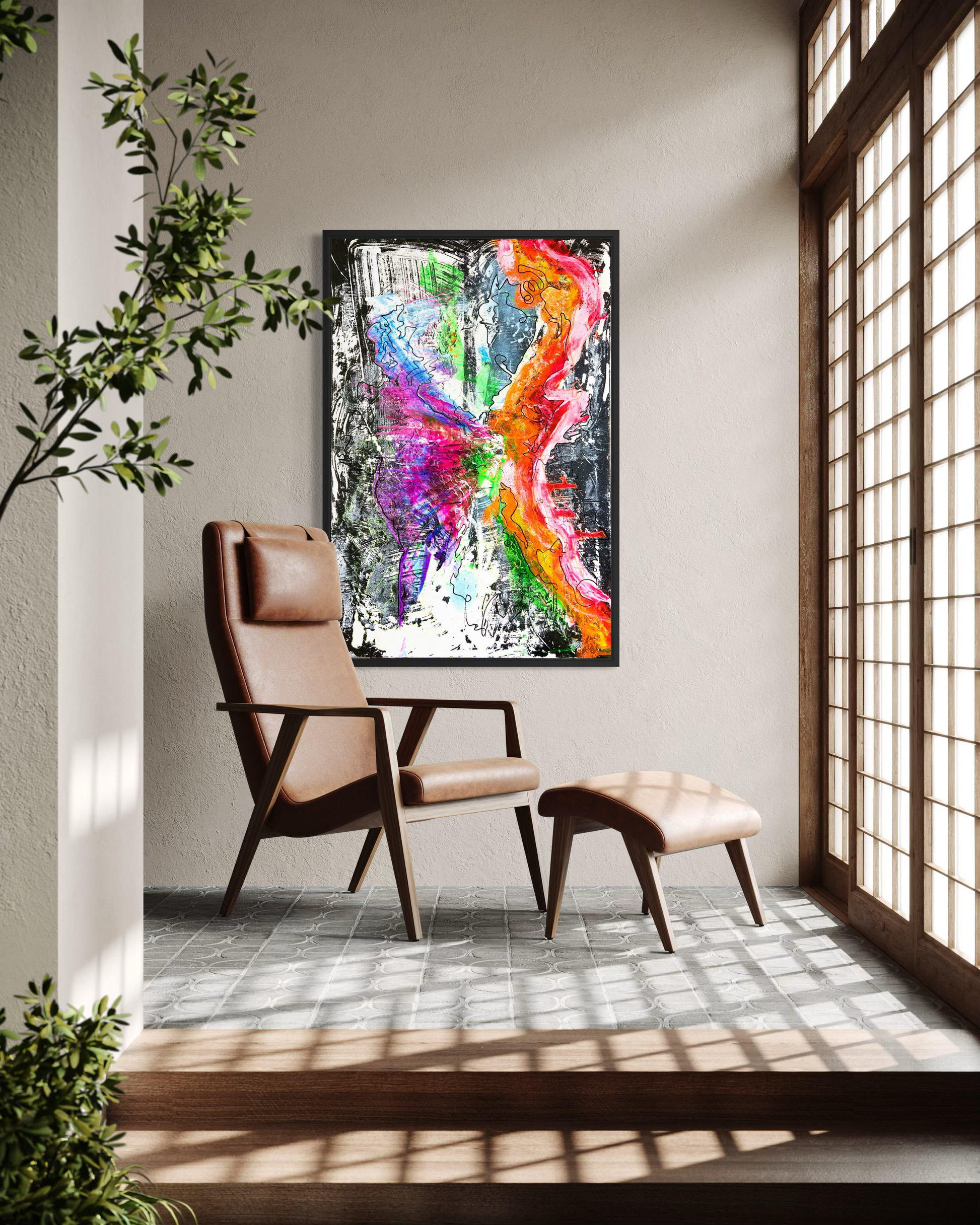 FLOW I - Dynamisches Acrylbild 80x120 cm mit lebendigen Farben und fließenden Bewegungen, abstrakte Kunst von chrismo