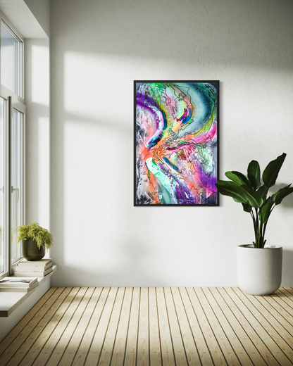 FLOW II - Energiegeladenes Acrylbild 80x120 cm in bunten Farbtönen, abstrakte Kunst von chrismo